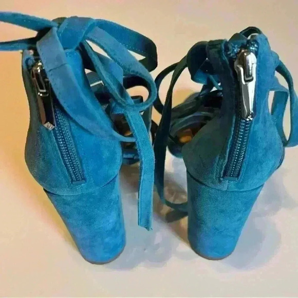 Sam Edelman Teal Blue Leather Strappy Chunky Heel, Size 8 - Picture 8 of 11